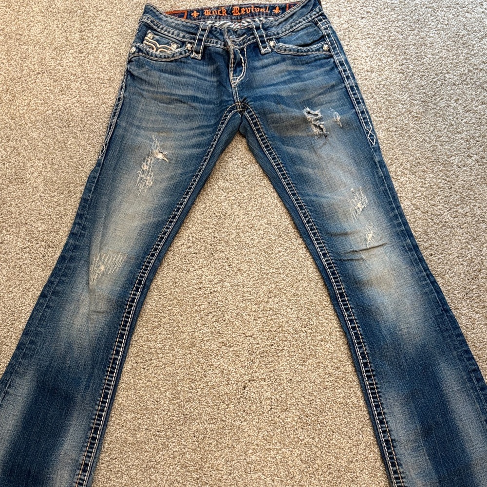 Rock Revival Distressed Blue Boot Cut Jeans